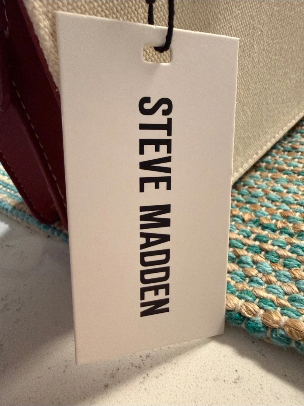 🌷new🌷 Steve Madden Cream Canvas Satchel with Burgundy Trim and Gold Hardware